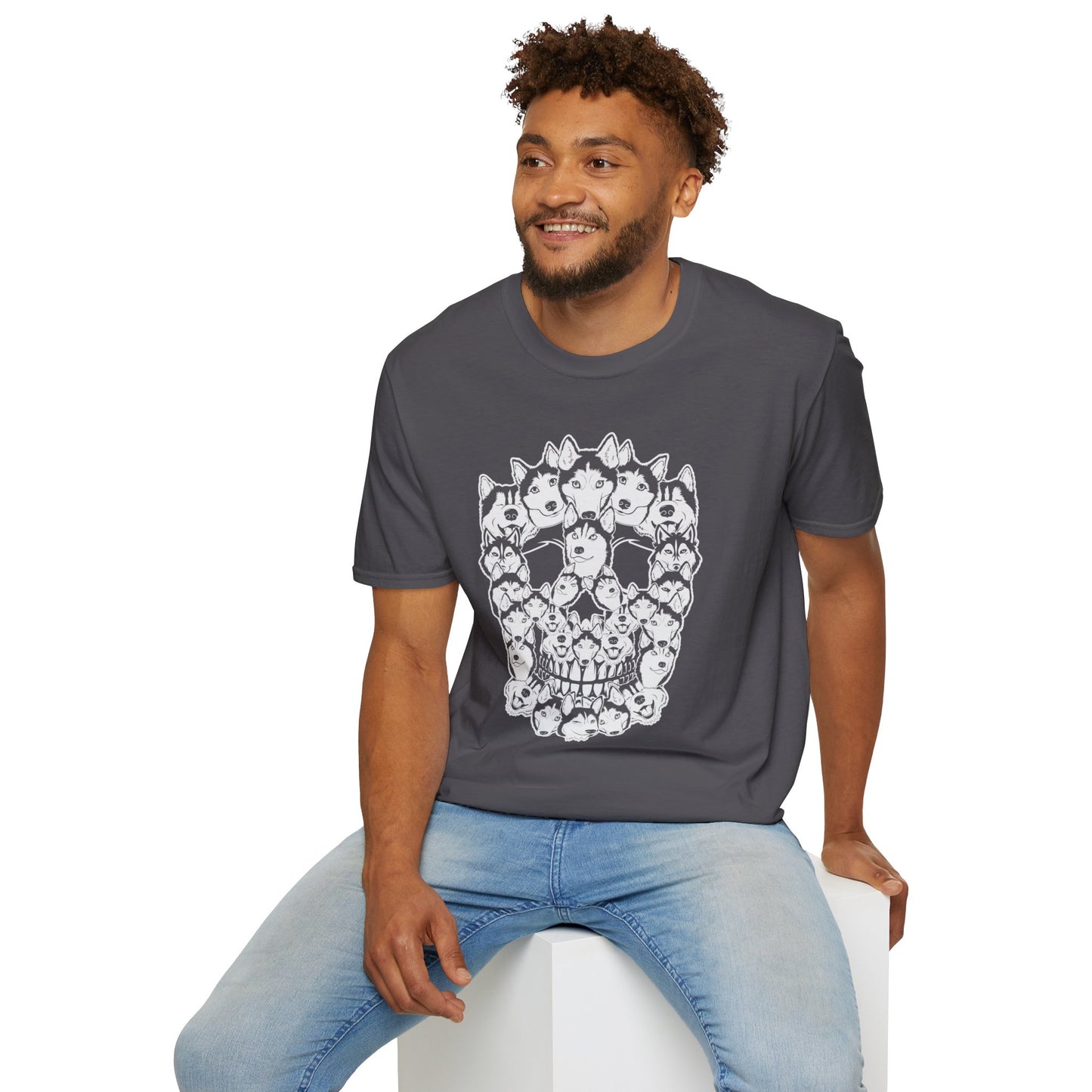 Enigmatic Husky Canine Skull Tee - Mystical Halloween Unisex Softstyle T-Shirt
