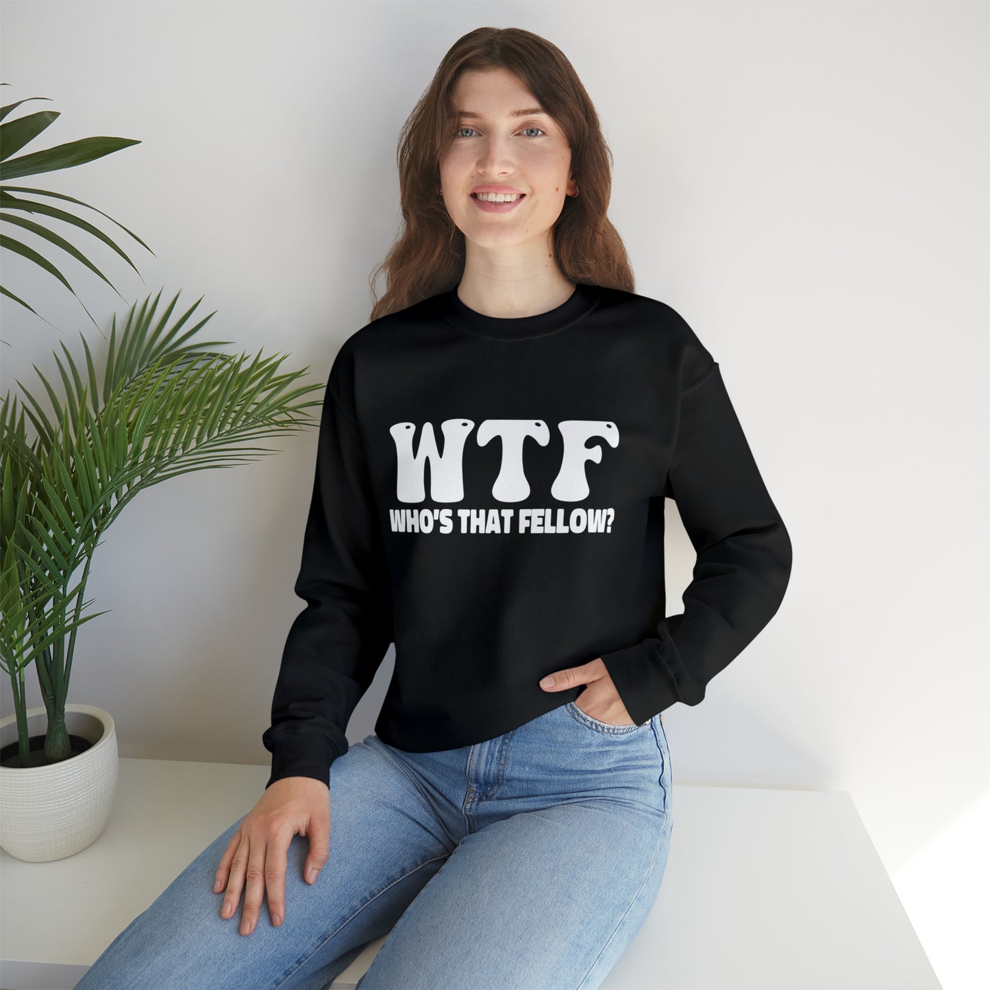 W.T.F. Who’s That Fellow Unisex Crewneck Sweatshirt - A Humorous Gift for Christmas, Perfect for Holiday Celebrations or any occasion
