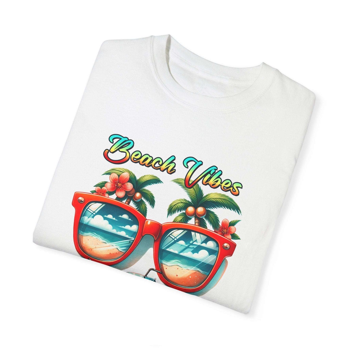 Beach Vibes Tropical T-Shirt: Summer-Ready Apparel with Unique Sunglasses & Palm Tree Design