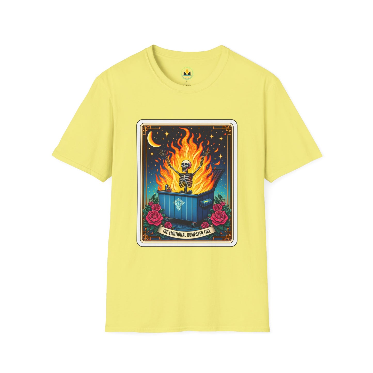 Emotional Dumpster Fire Tarot Tee - Unique Halloween Skeleton Shirt