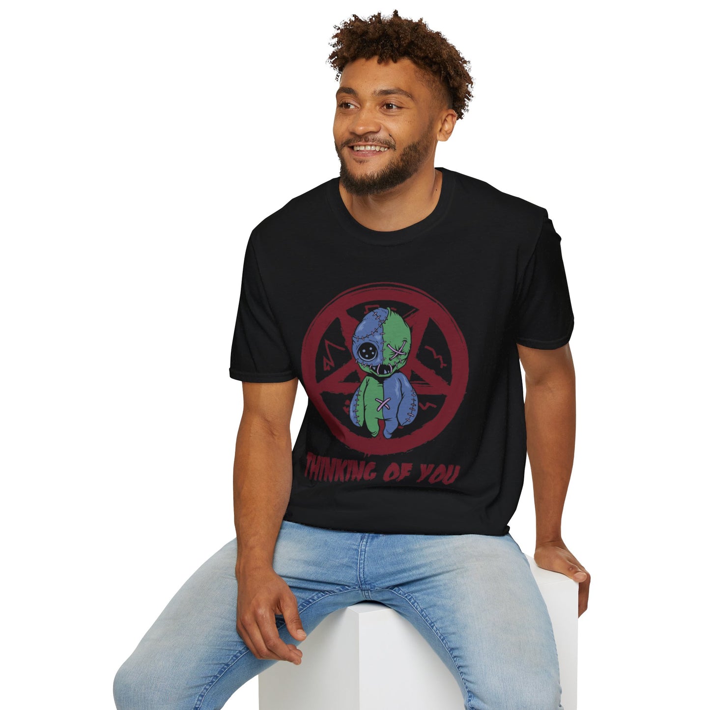 Spooky Voodoo Doll Prohibition Tee - Unique Halloween ‘Thinking of You’ Shirt