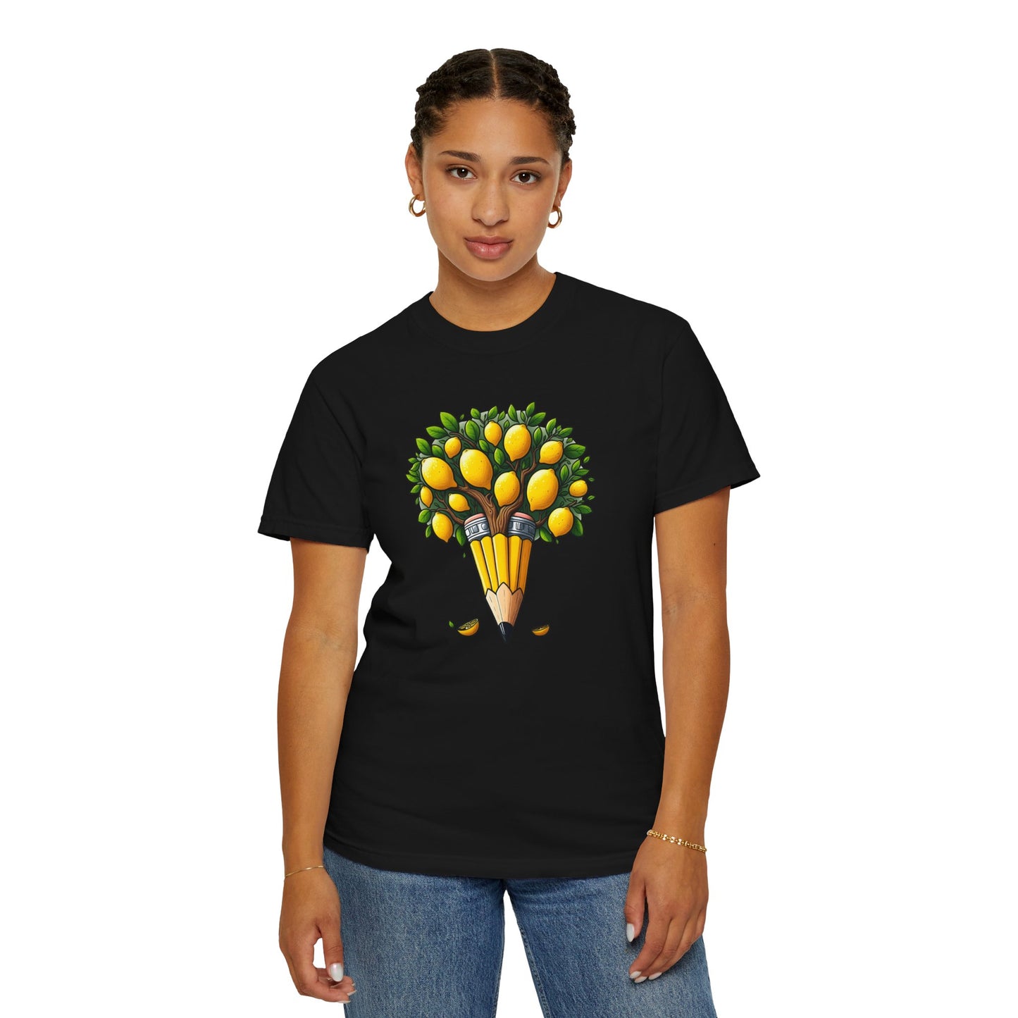 Artistic Lemon Pencil Tree T-Shirt - Unique Art & Nature Celebrating Growth and Imagination