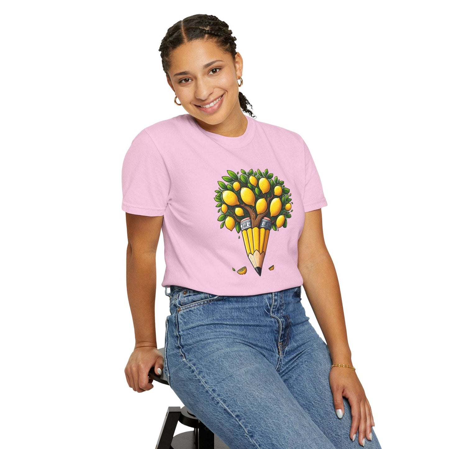 Artistic Lemon Pencil Tree T-Shirt - Unique Art & Nature Celebrating Growth and Imagination