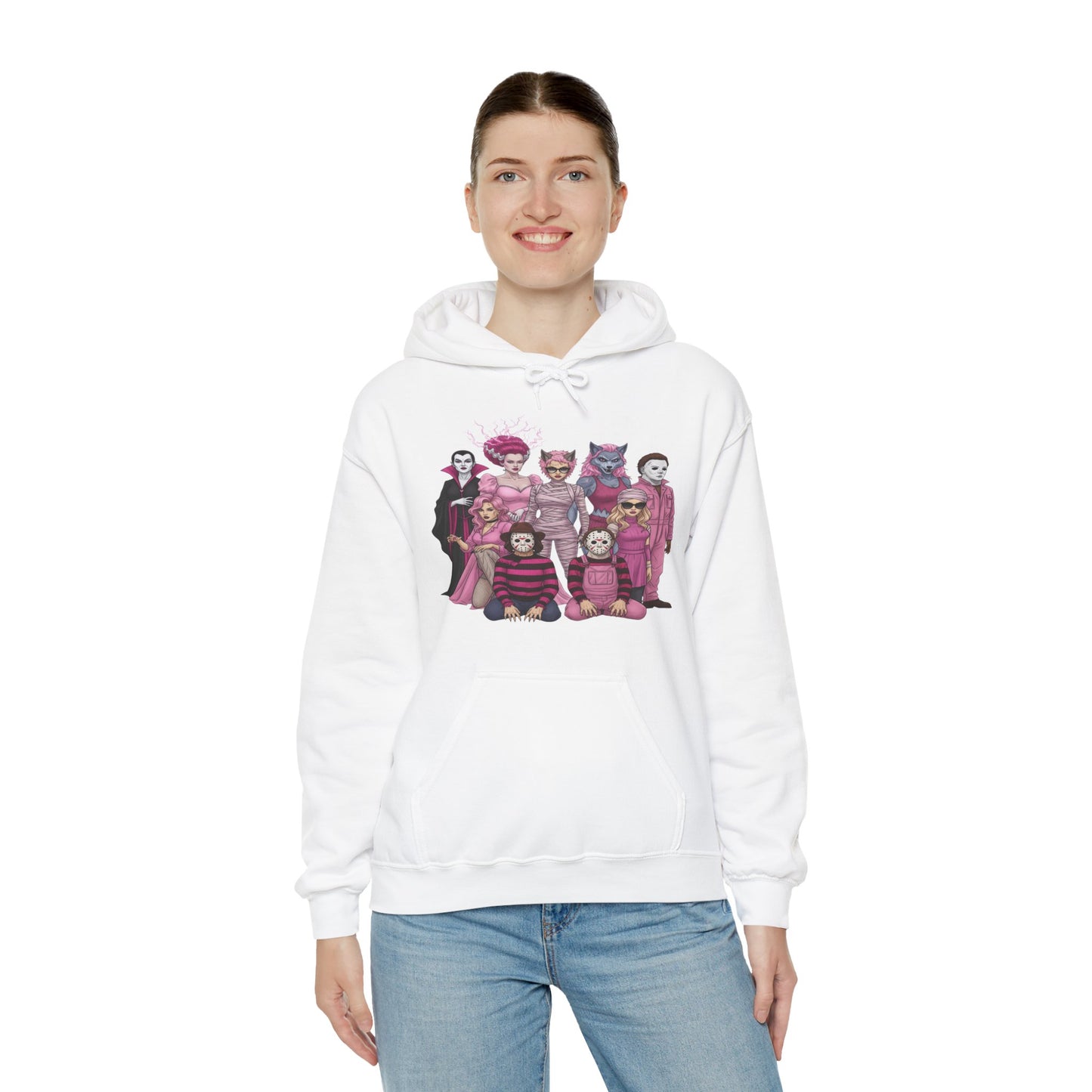 Lady Slashers Halloween Hoodie | Female Horror Villains Hooded Sweatshirt Perfect for Costume Parties