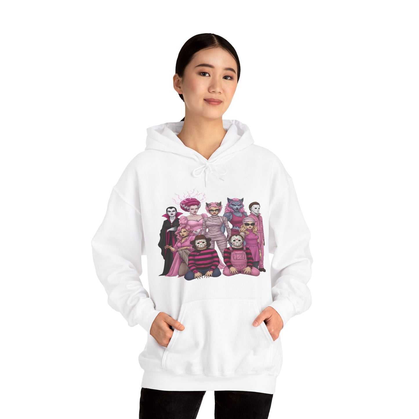 Lady Slashers Halloween Hoodie | Female Horror Villains Hooded Sweatshirt Perfect for Costume Parties