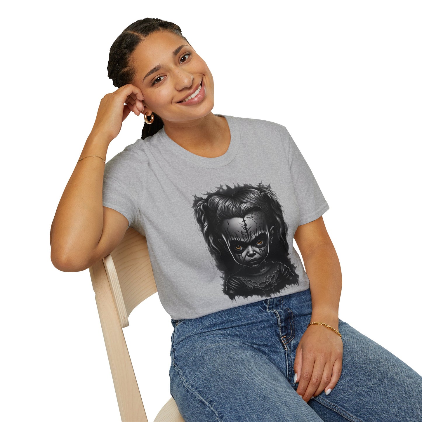 Hauntingly Adorable: Spooky Cute Little Girl Ghost Unisex Softstyle T-Shirt