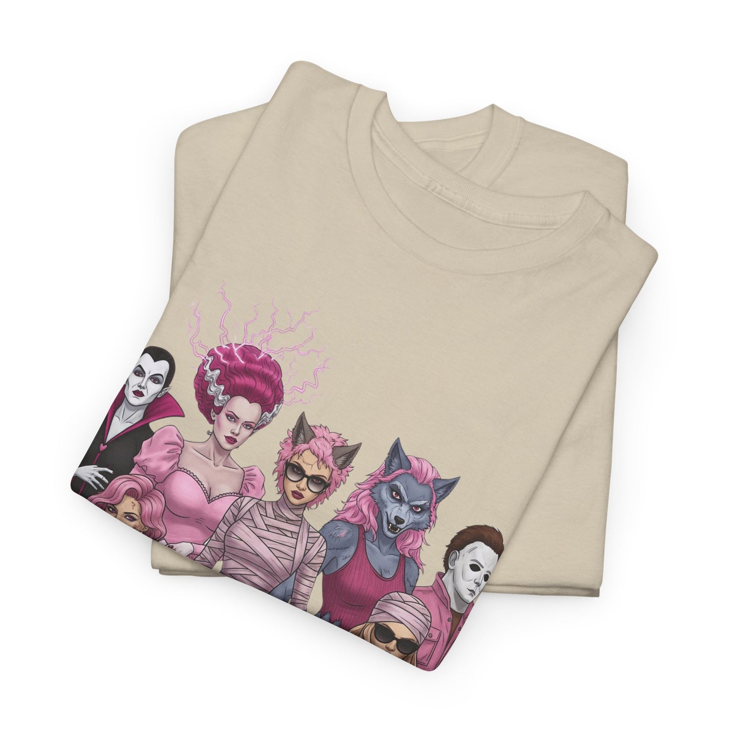 Lady Slashers Halloween Tee | Female Horror Villains Reunion Shirt in Pink