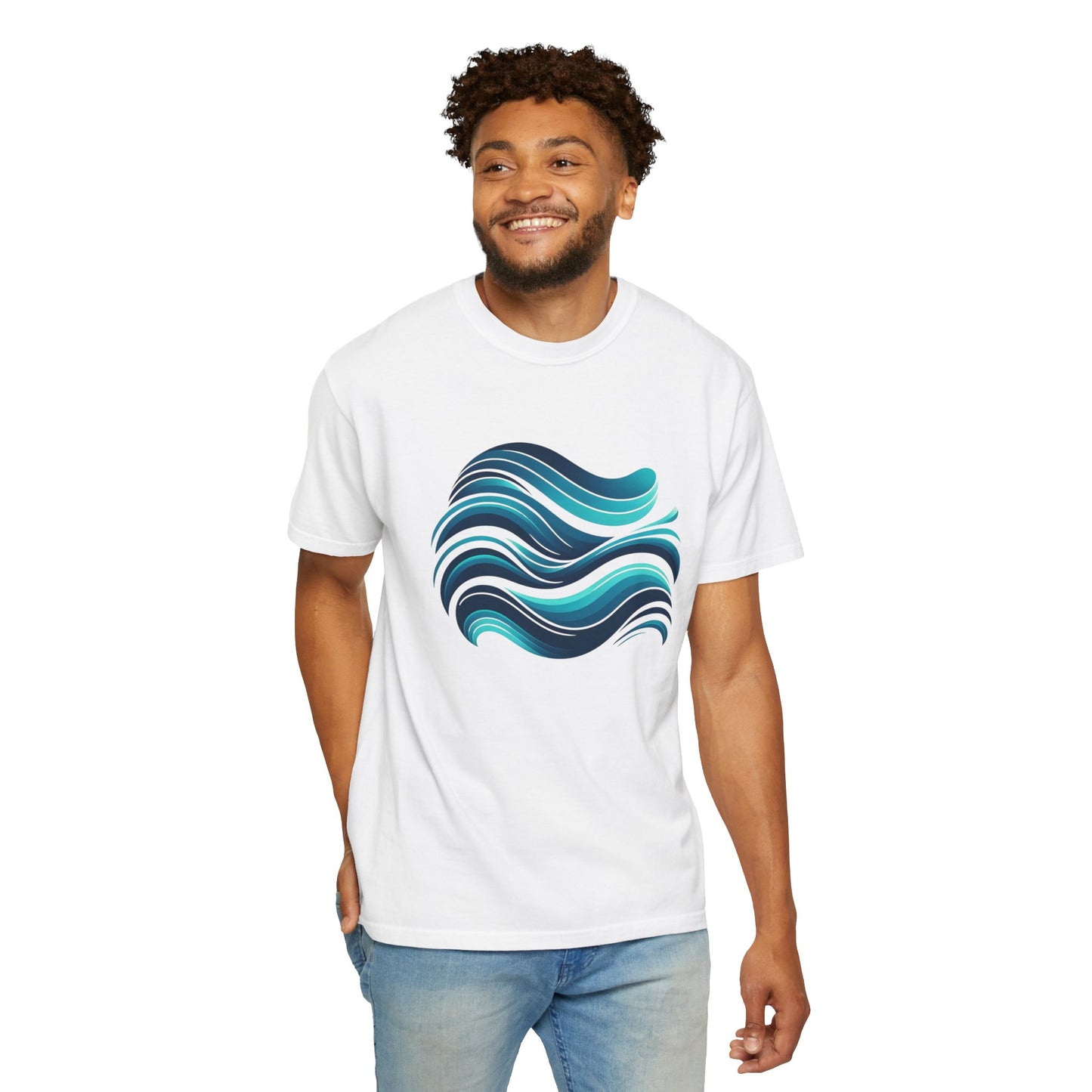 Abstract Ocean Wave T-Shirt Modern Aqua Design Artistic Sea Wave