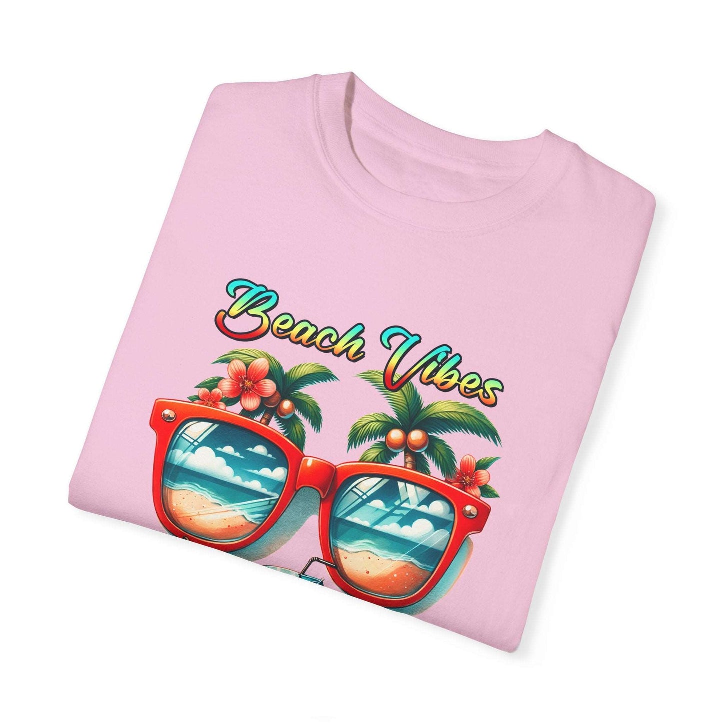 Beach Vibes Tropical T-Shirt: Summer-Ready Apparel with Unique Sunglasses & Palm Tree Design