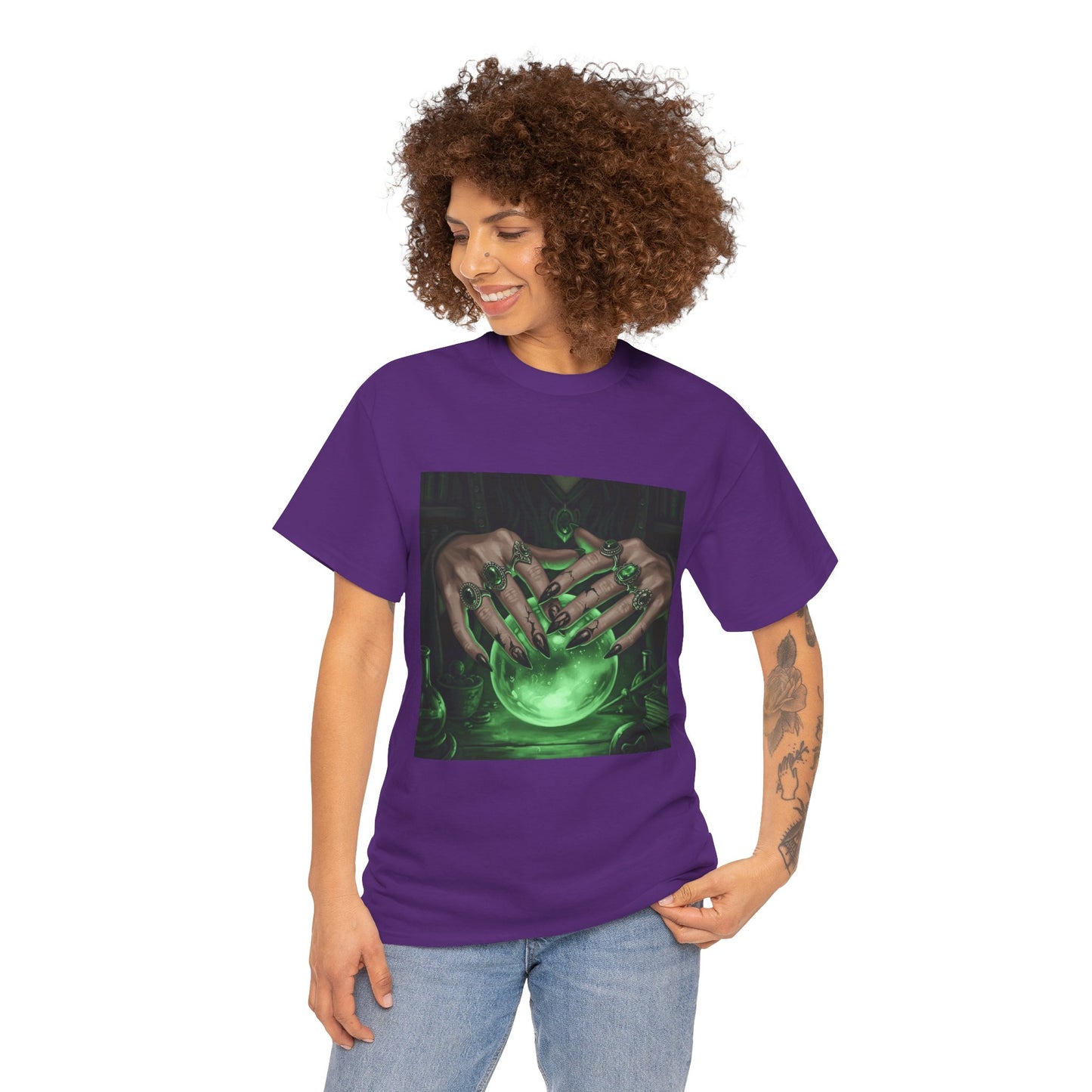 Sorceress's Grasp: Glowing Crystal Ball & Dark Witch Hands