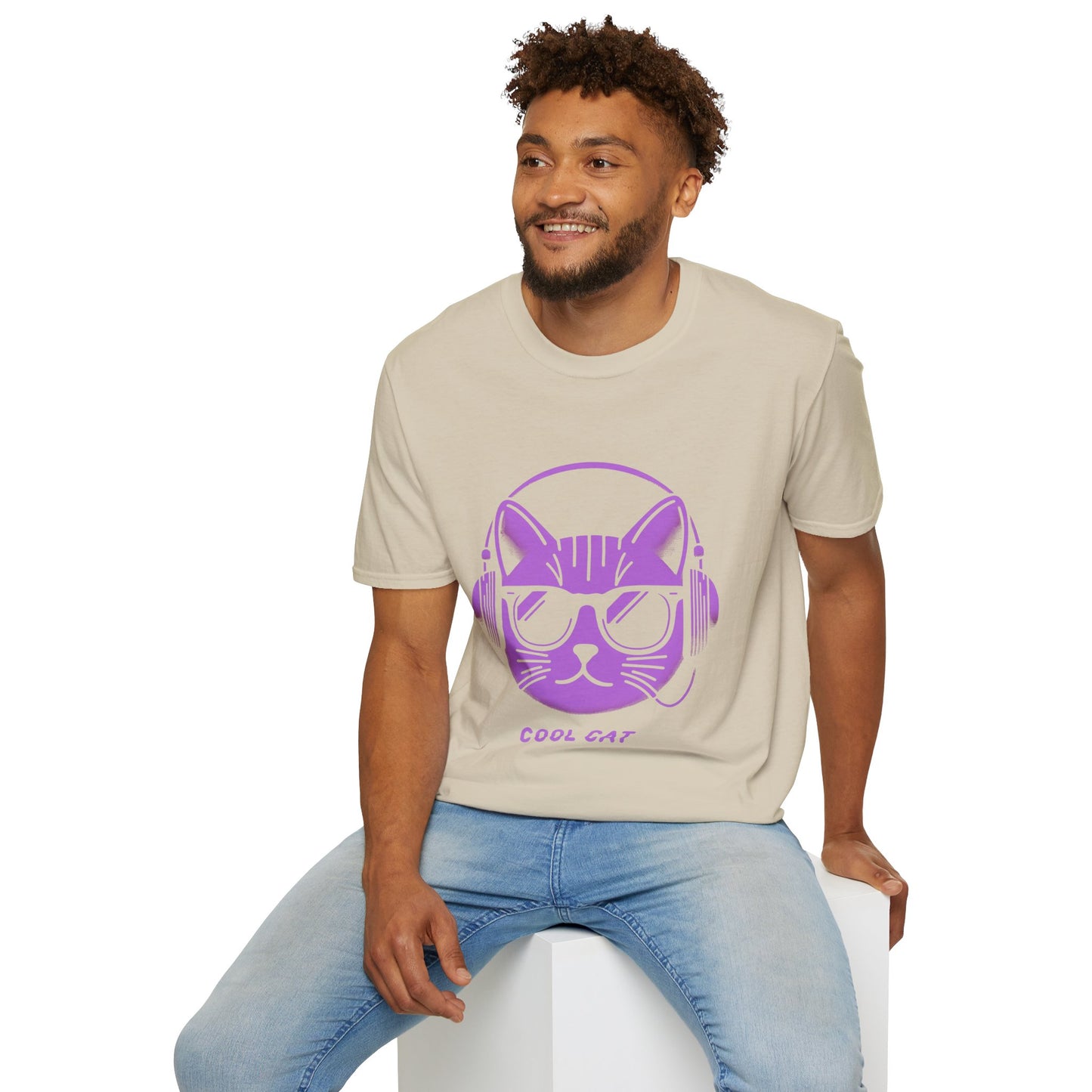 Cool Cat - Halloween Cat with Headphones Unisex Softstyle T-Shirt