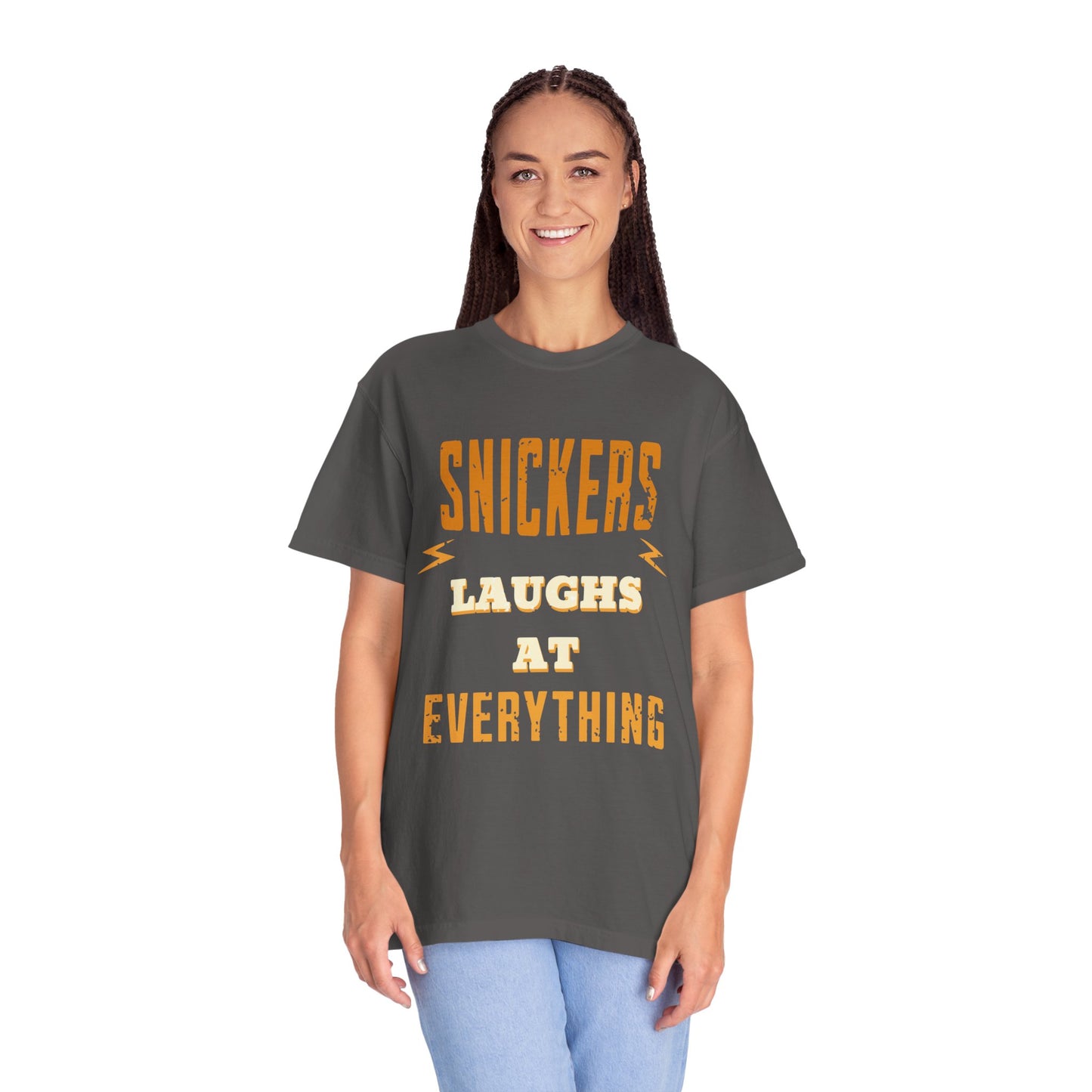 Cheerful 'Laughs at Everything' T-Shirt - coworker/friend Inspired Humorous Fun Shirt