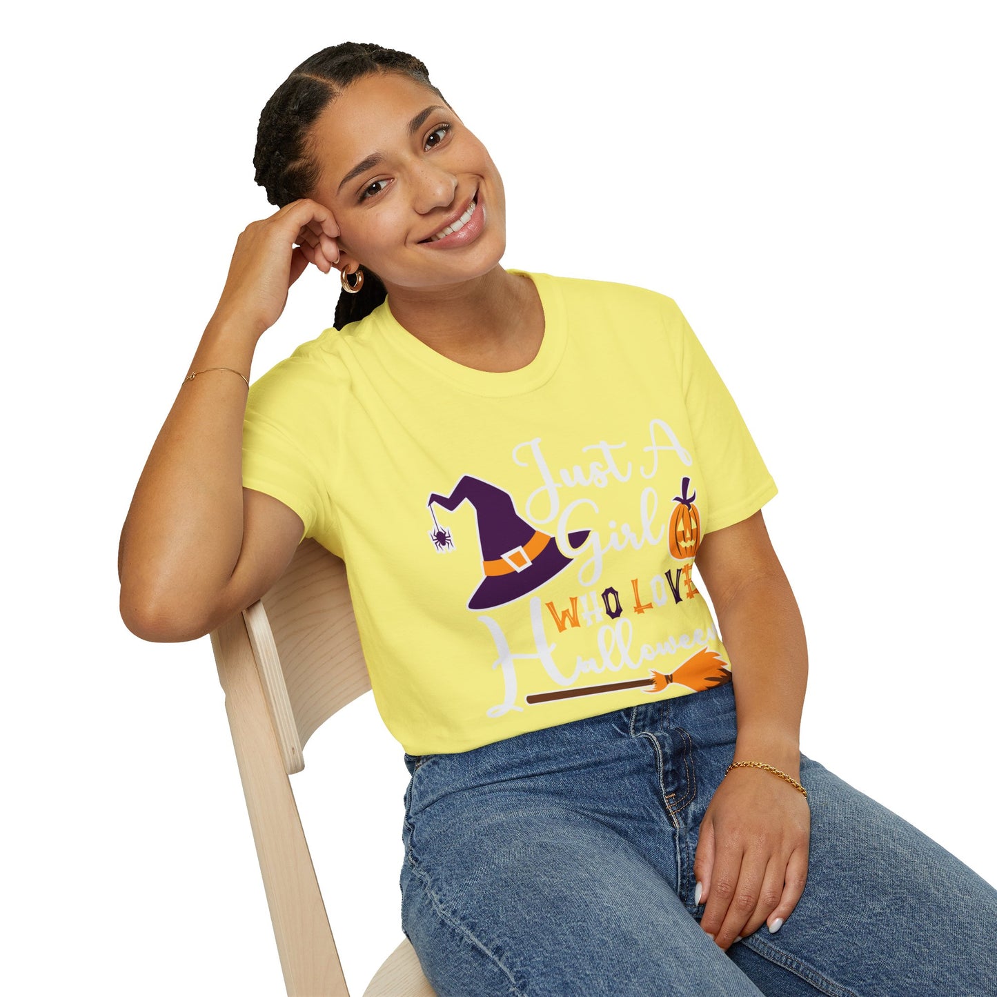 Just A Girl Who Loves Halloween - Witch & Pumpkin Unisex Softstyle T-Shirt