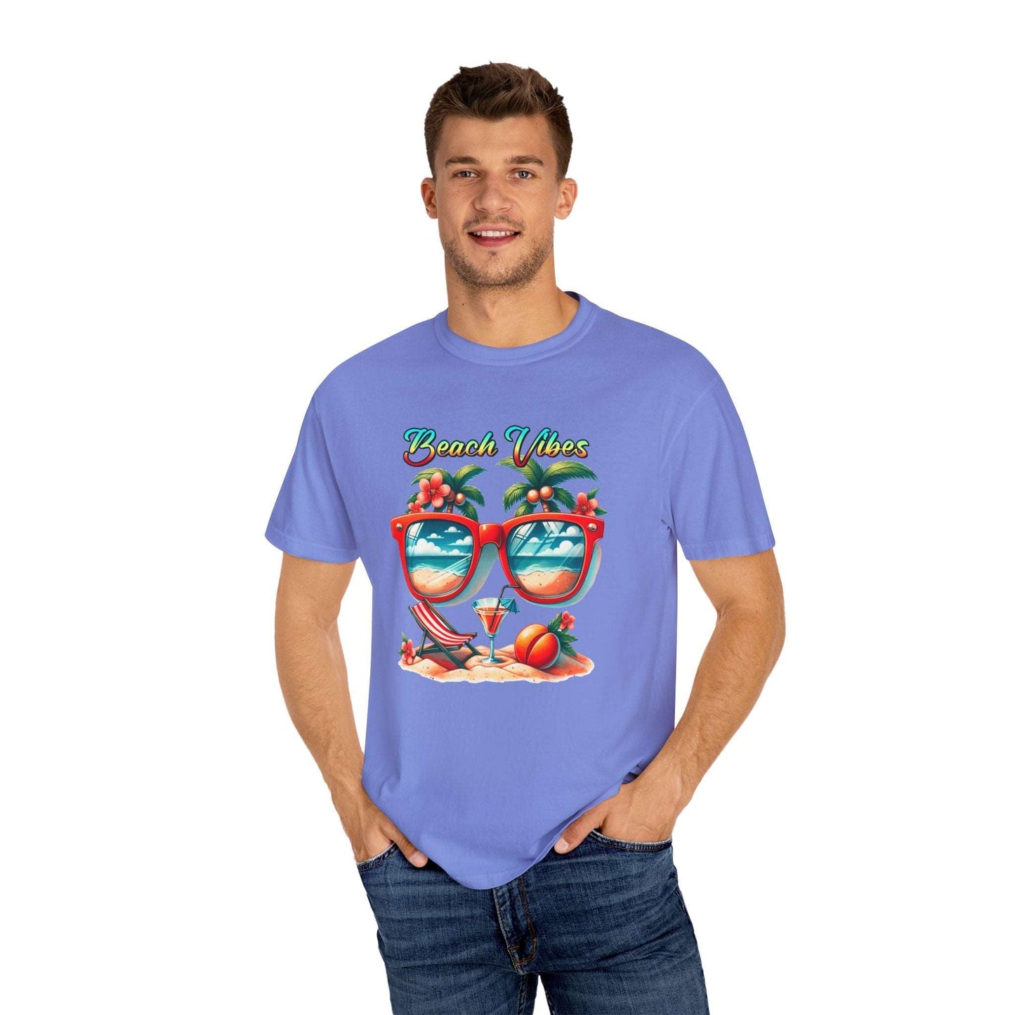 Beach Vibes Tropical T-Shirt: Summer-Ready Apparel with Unique Sunglasses & Palm Tree Design