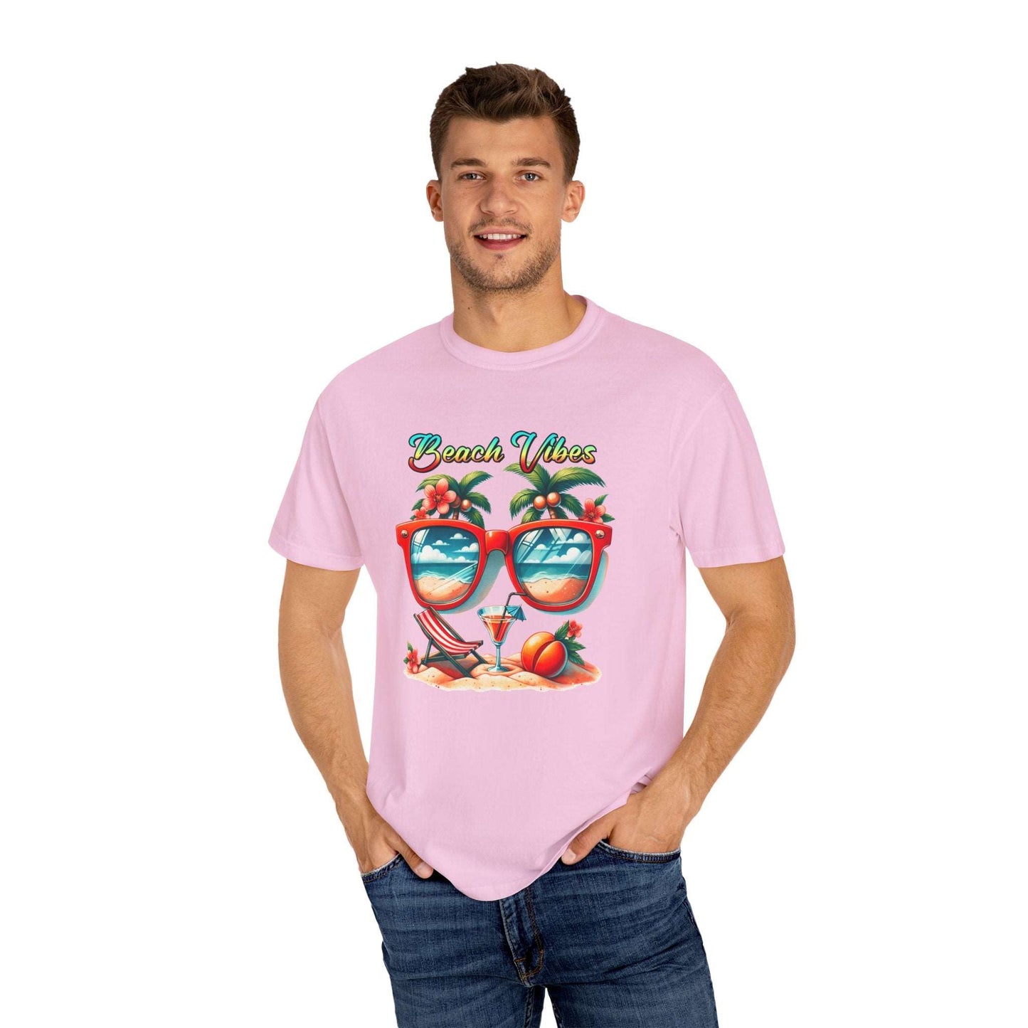 Beach Vibes Tropical T-Shirt: Summer-Ready Apparel with Unique Sunglasses & Palm Tree Design