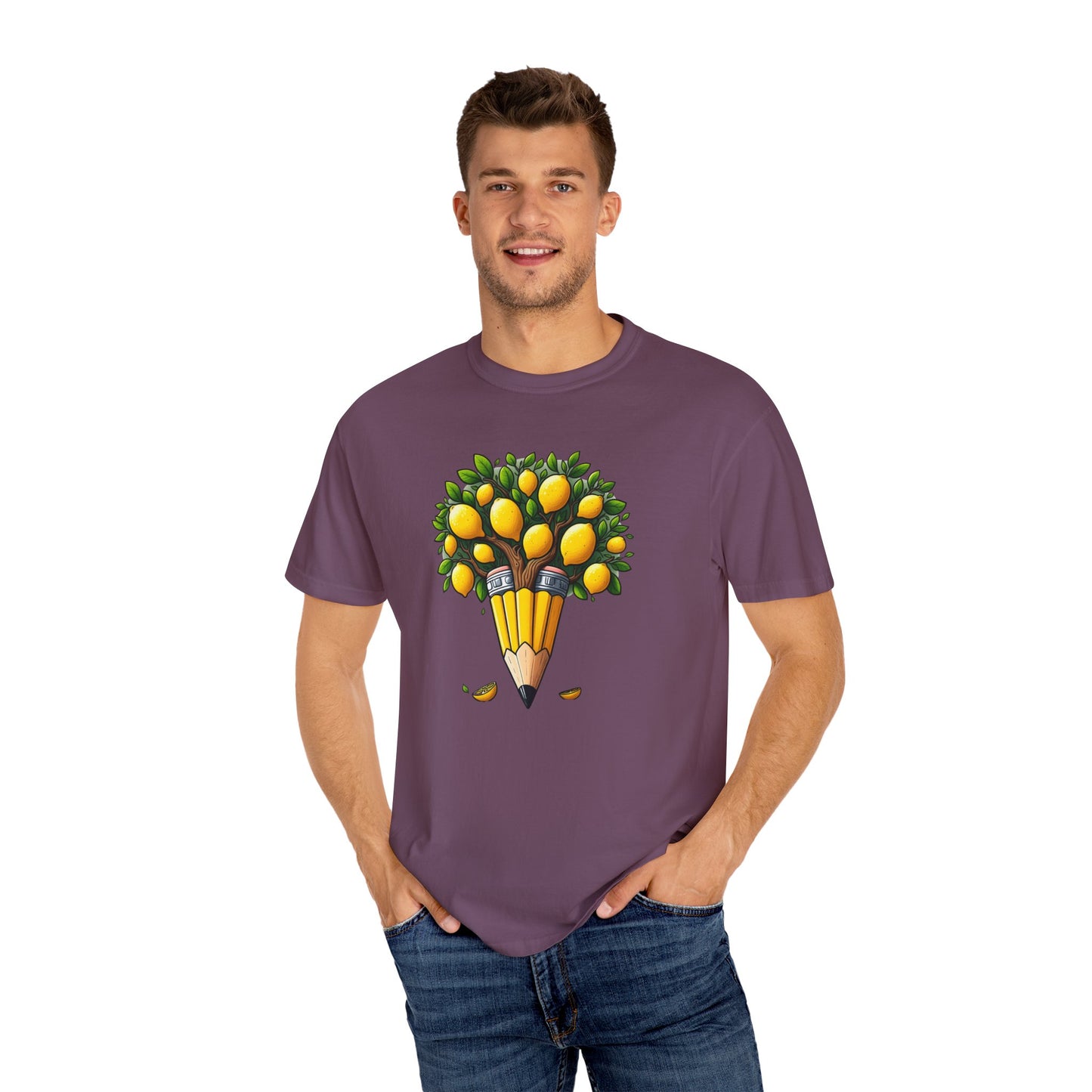 Artistic Lemon Pencil Tree T-Shirt - Unique Art & Nature Celebrating Growth and Imagination