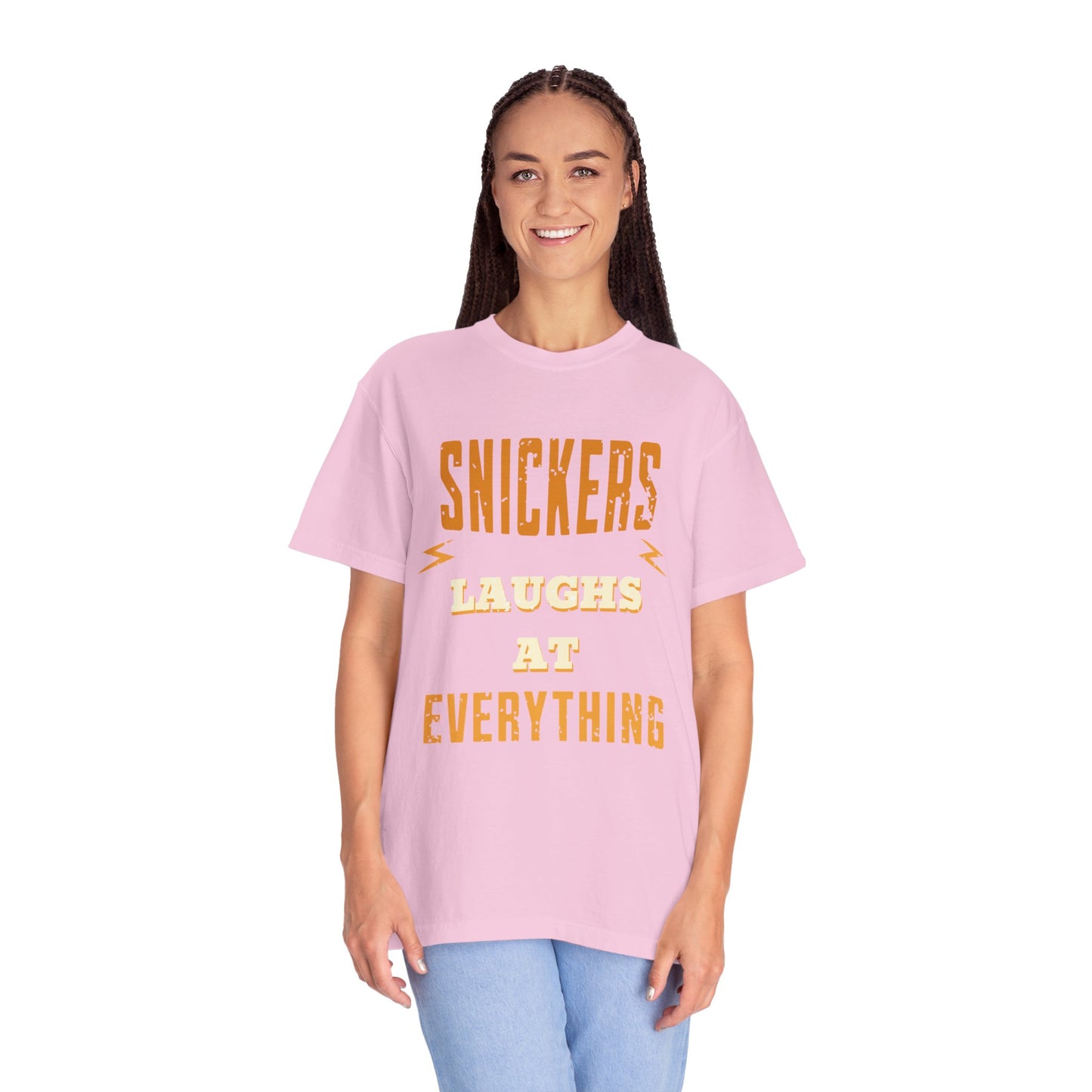 Cheerful 'Laughs at Everything' T-Shirt - coworker/friend Inspired Humorous Fun Shirt