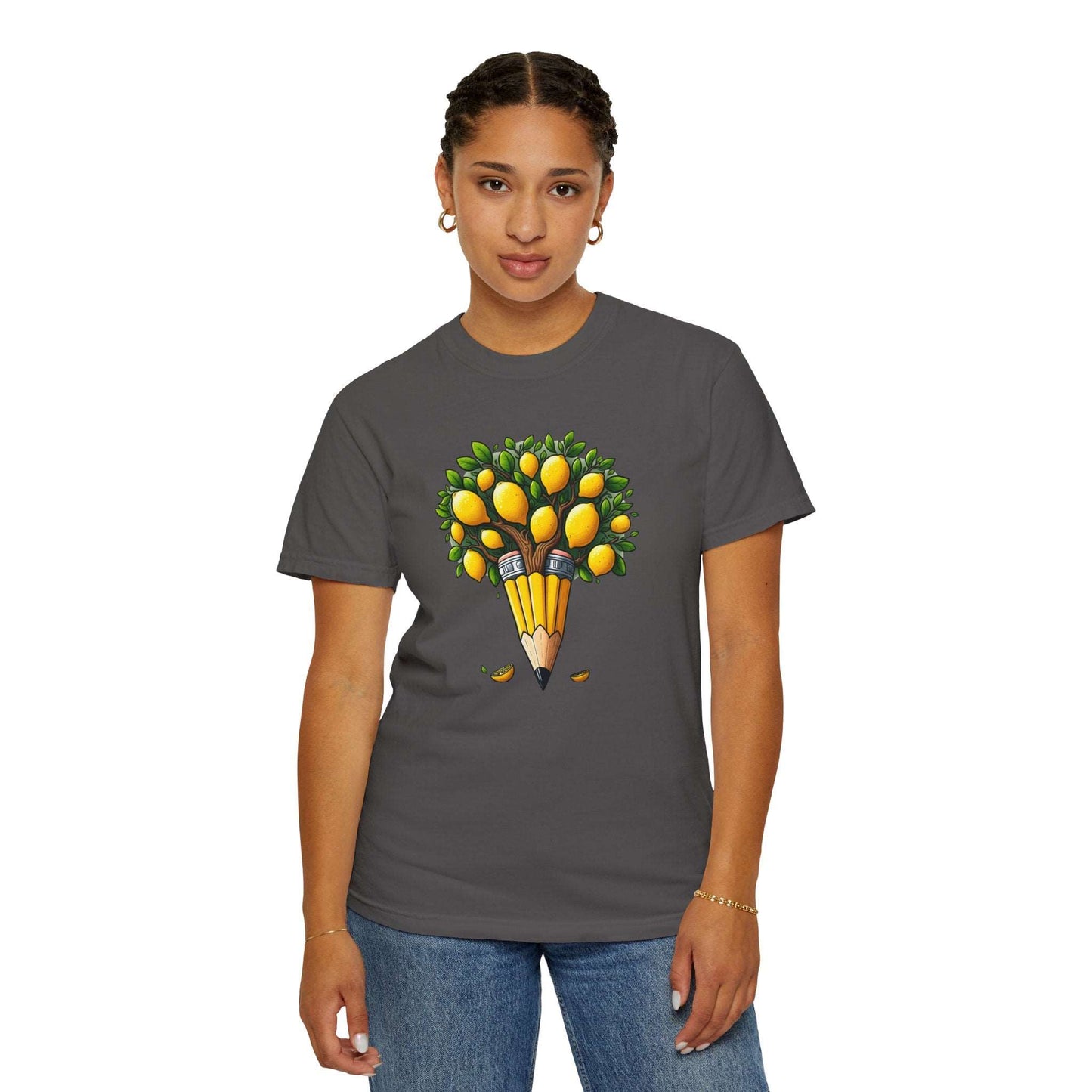 Artistic Lemon Pencil Tree T-Shirt - Unique Art & Nature Celebrating Growth and Imagination