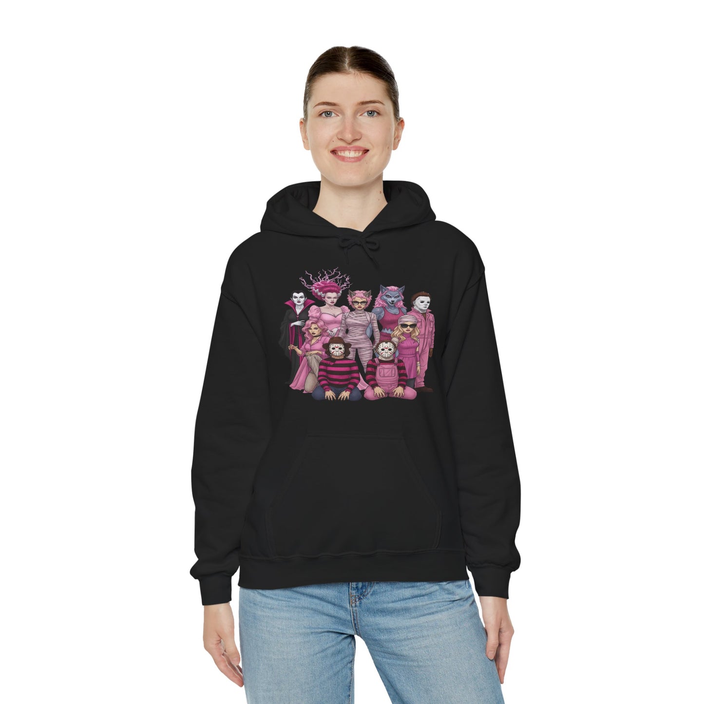 Lady Slashers Halloween Hoodie | Female Horror Villains Hooded Sweatshirt Perfect for Costume Parties