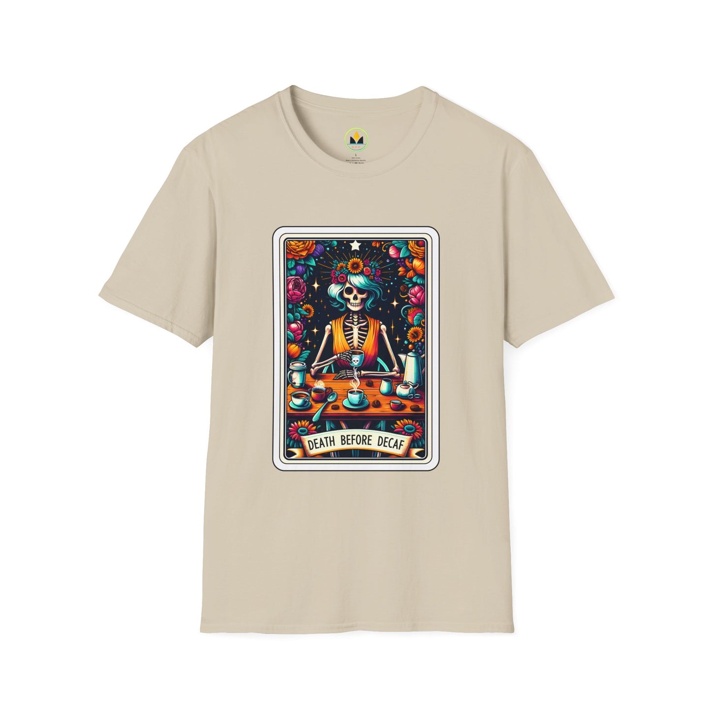 Spooky Halloween Coffee Skeleton Tee - Vibrant Day of the Dead Style Shirt