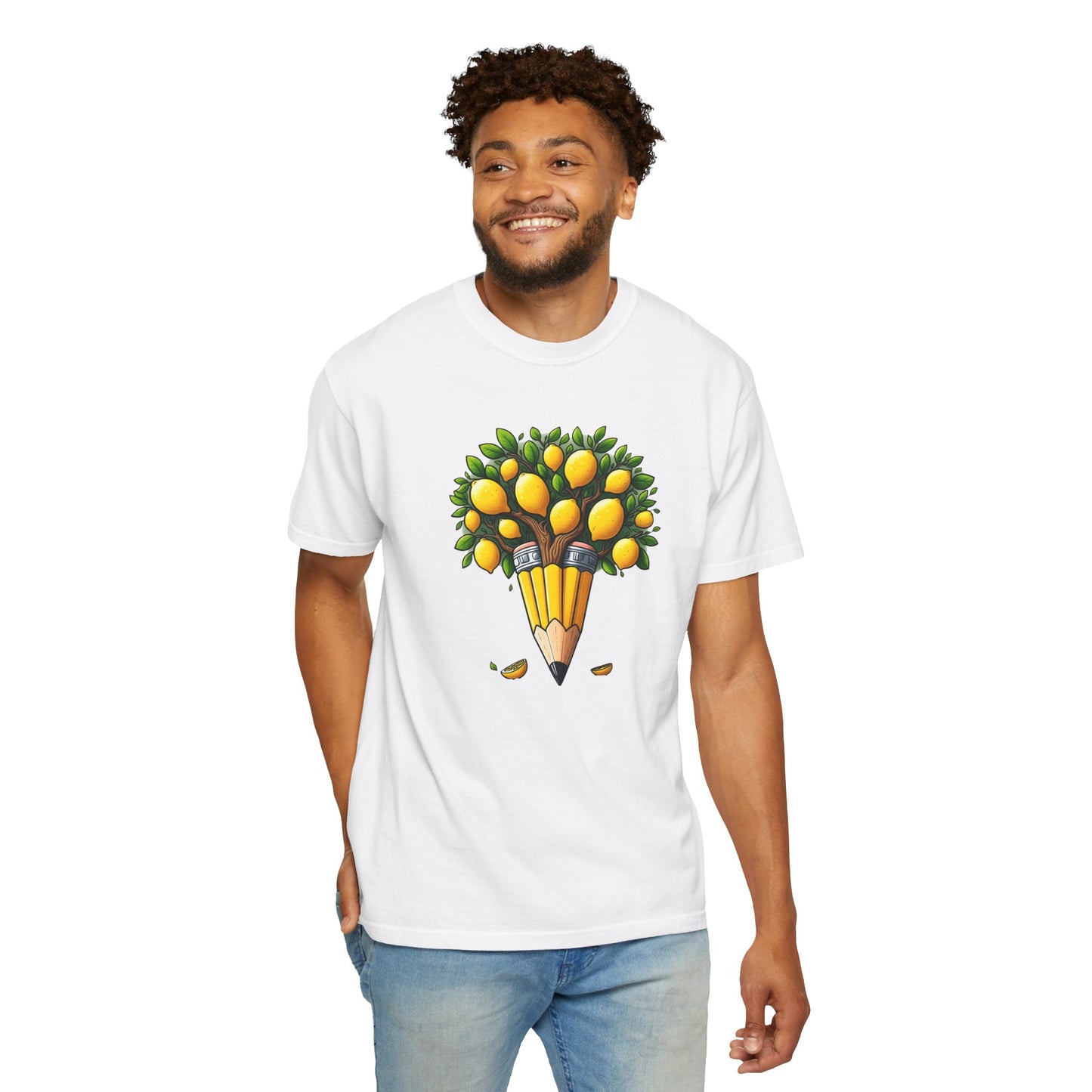 Artistic Lemon Pencil Tree T-Shirt - Unique Art & Nature Celebrating Growth and Imagination
