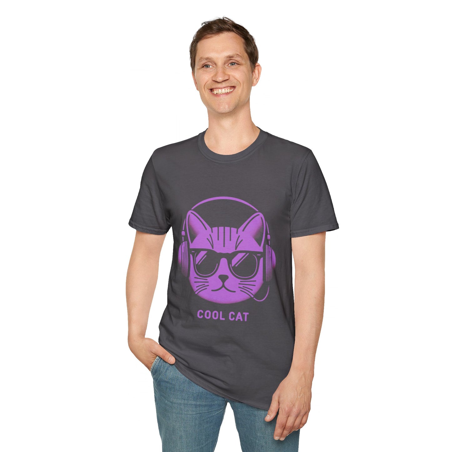 Cool Cat - Halloween Cat with Headphones Unisex Softstyle T-Shirt