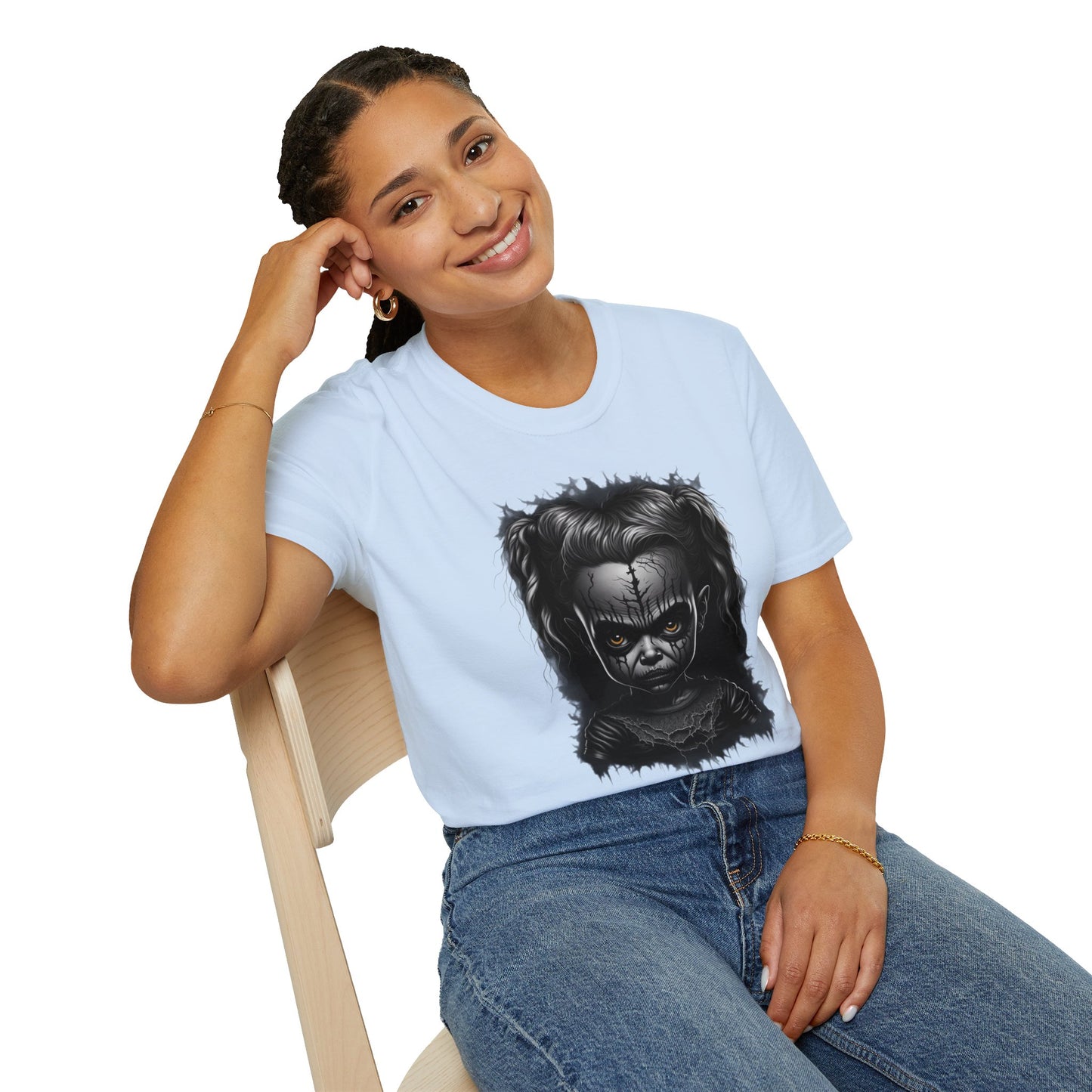 Hauntingly Adorable: Spooky Cute Little Girl Ghost Unisex Softstyle T-Shirt