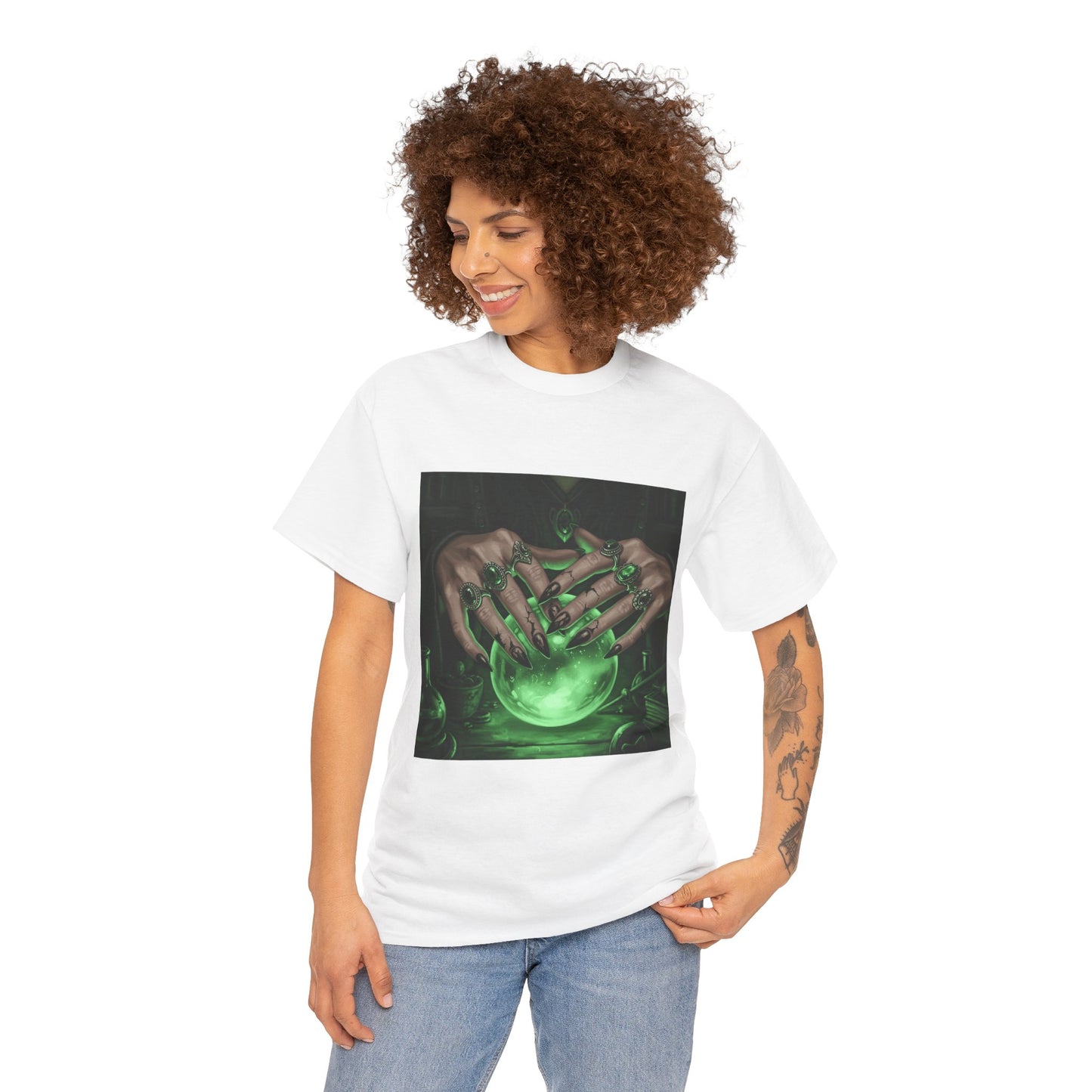 Sorceress's Grasp: Glowing Crystal Ball & Dark Witch Hands