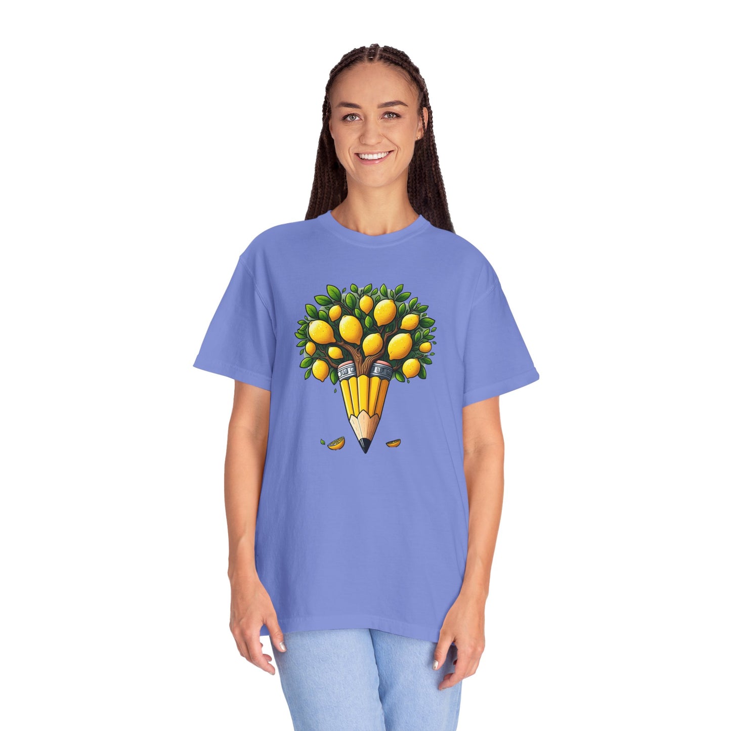 Artistic Lemon Pencil Tree T-Shirt - Unique Art & Nature Celebrating Growth and Imagination