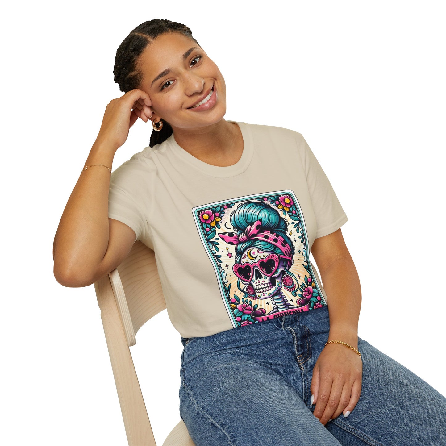 Vibrant Sugar Skull T-Shirt - Unique Spooky Halloween Apparel Inspired by Dia de los Muertos
