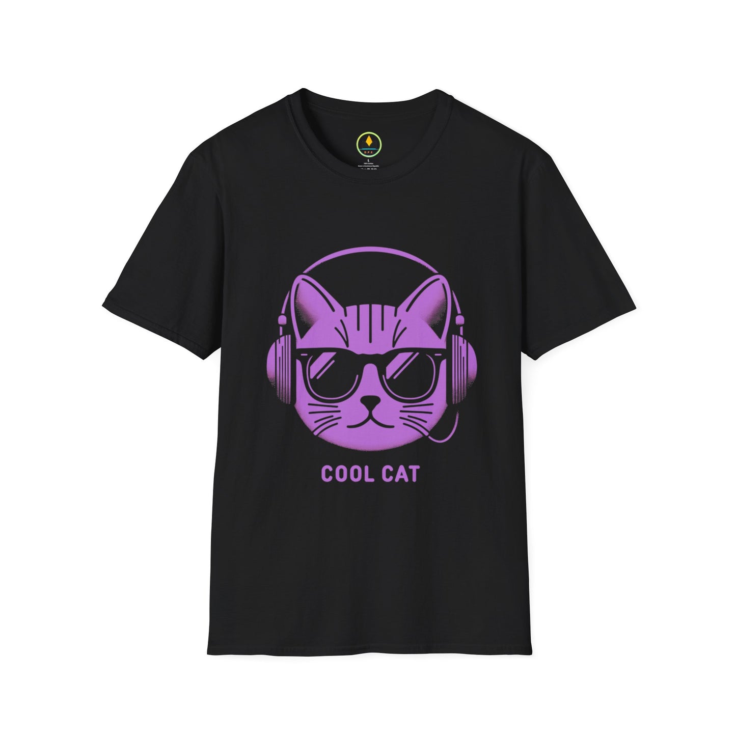 Cool Cat - Halloween Cat with Headphones Unisex Softstyle T-Shirt