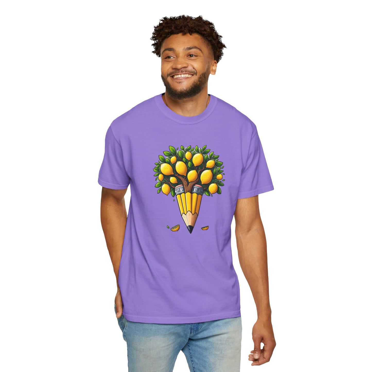 Artistic Lemon Pencil Tree T-Shirt - Unique Art & Nature Celebrating Growth and Imagination
