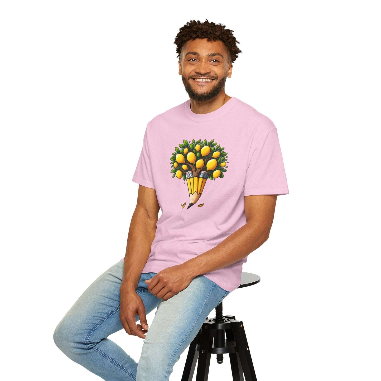 Artistic Lemon Pencil Tree T-Shirt - Unique Art & Nature Celebrating Growth and Imagination