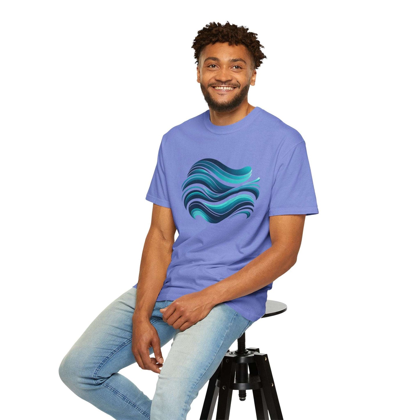 Abstract Ocean Wave T-Shirt Modern Aqua Design Artistic Sea Wave