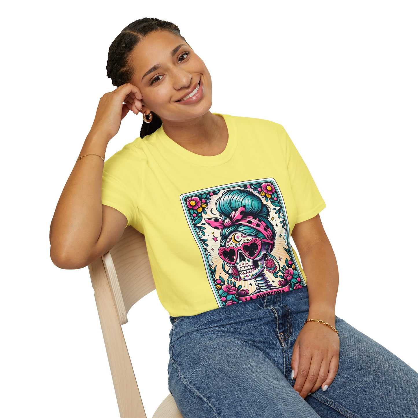 Vibrant Sugar Skull T-Shirt - Unique Spooky Halloween Apparel Inspired by Dia de los Muertos
