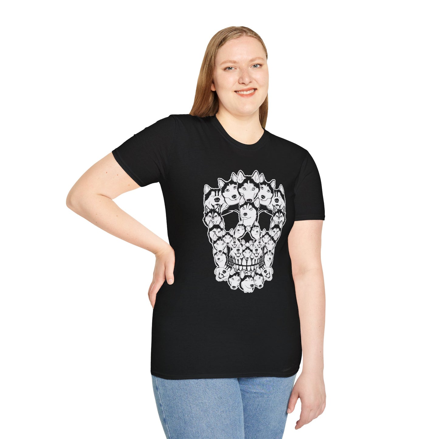 Enigmatic Husky Canine Skull Tee - Mystical Halloween Unisex Softstyle T-Shirt