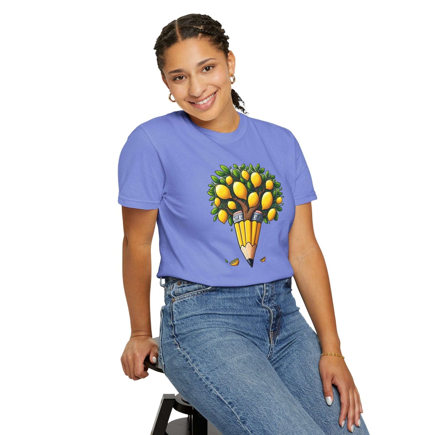 Artistic Lemon Pencil Tree T-Shirt - Unique Art & Nature Celebrating Growth and Imagination