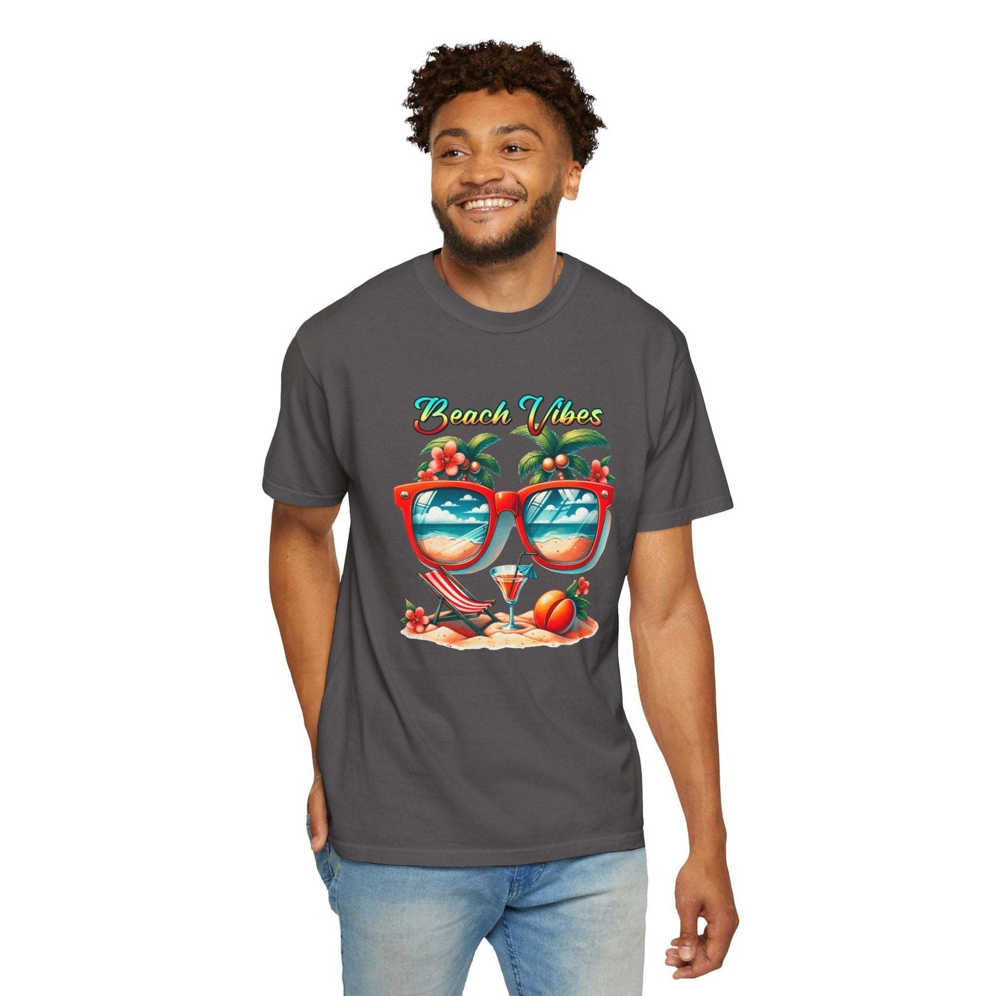 Beach Vibes Tropical T-Shirt: Summer-Ready Apparel with Unique Sunglasses & Palm Tree Design