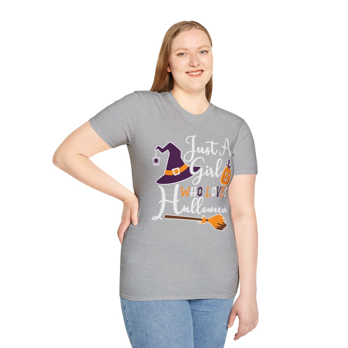 Just A Girl Who Loves Halloween - Witch & Pumpkin Unisex Softstyle T-Shirt