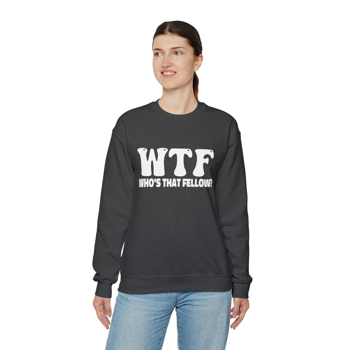 W.T.F. Who’s That Fellow Unisex Crewneck Sweatshirt - A Humorous Gift for Christmas, Perfect for Holiday Celebrations or any occasion