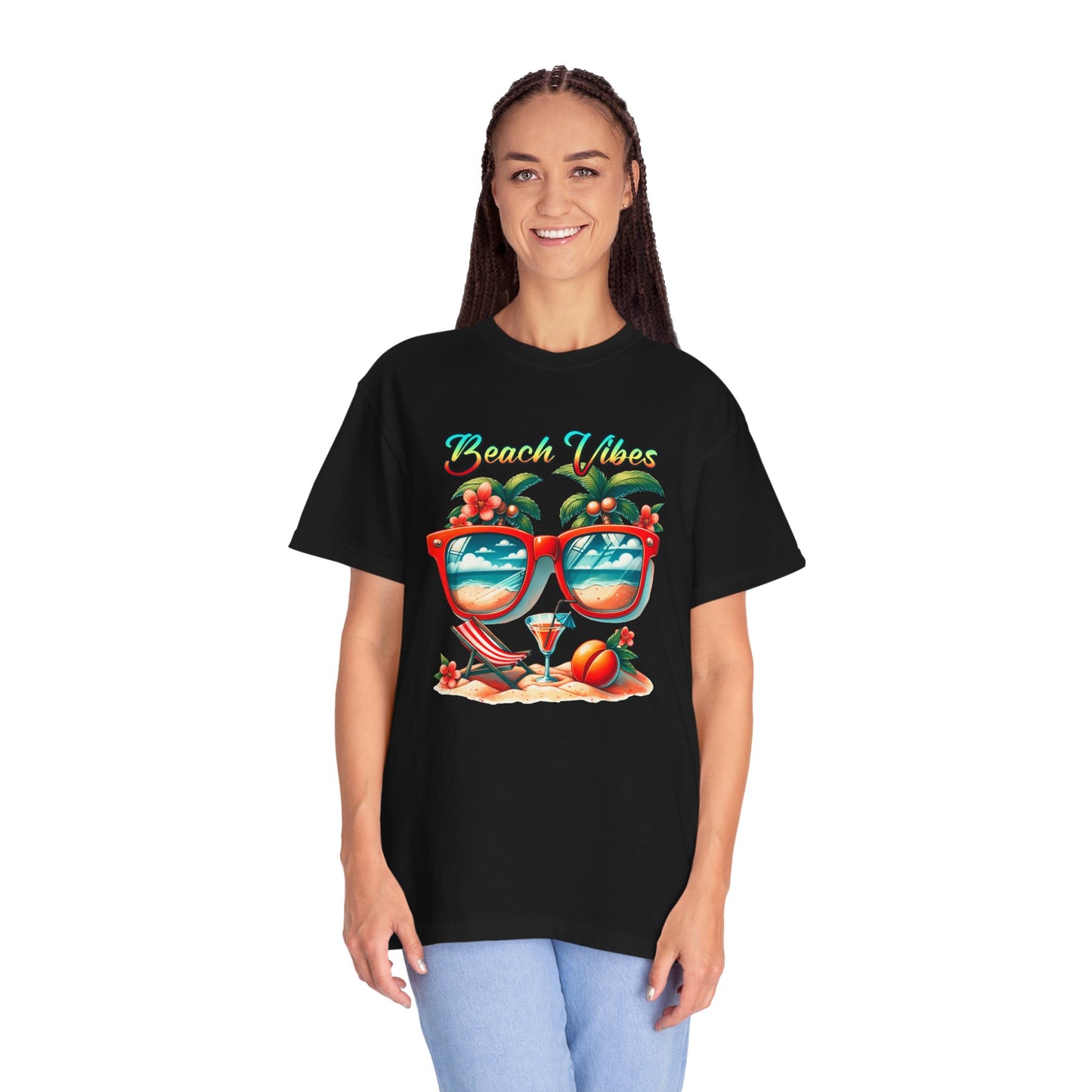 Beach Vibes Tropical T-Shirt: Summer-Ready Apparel with Unique Sunglasses & Palm Tree Design