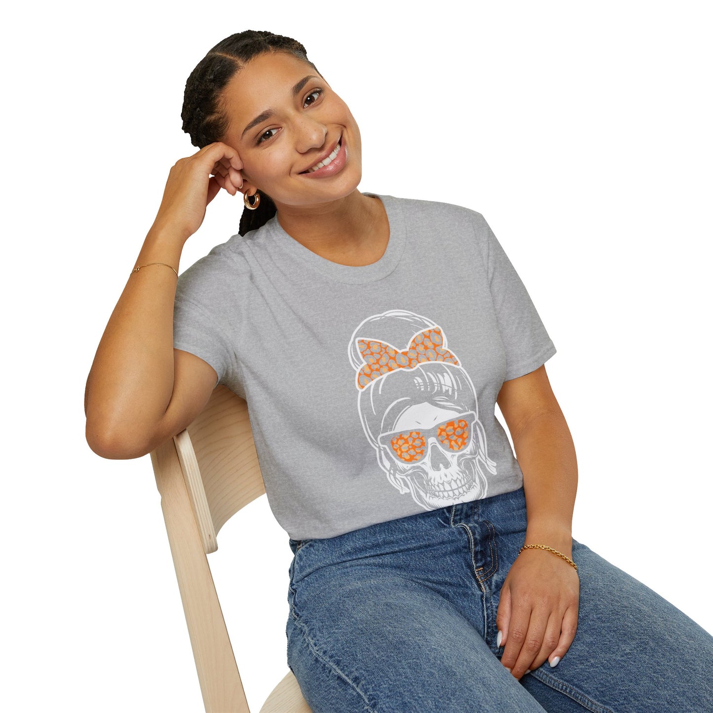 Spooky Chic Skull Tee - Leopard Print Bow & Sunglasses - Halloween Fashion Statement