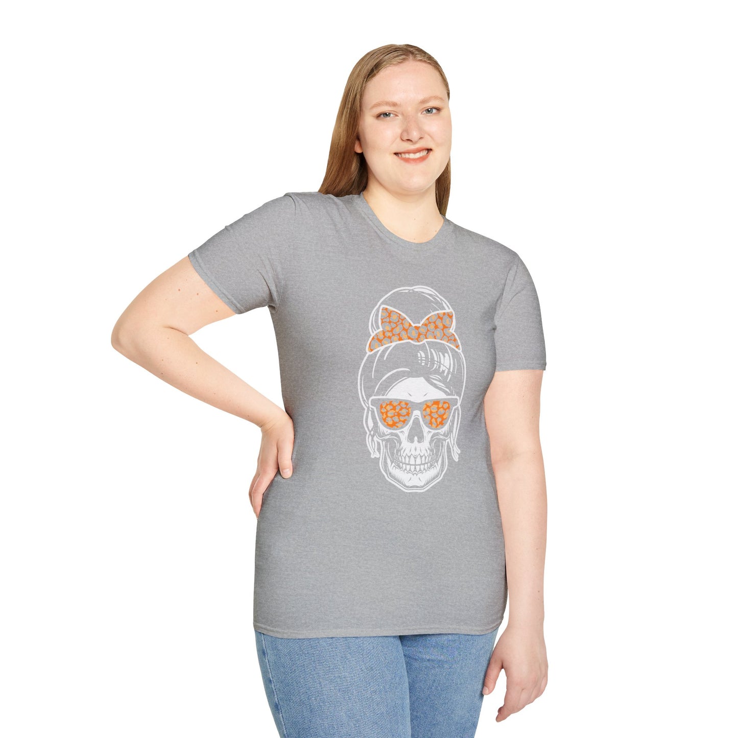 Spooky Chic Skull Tee - Leopard Print Bow & Sunglasses - Halloween Fashion Statement