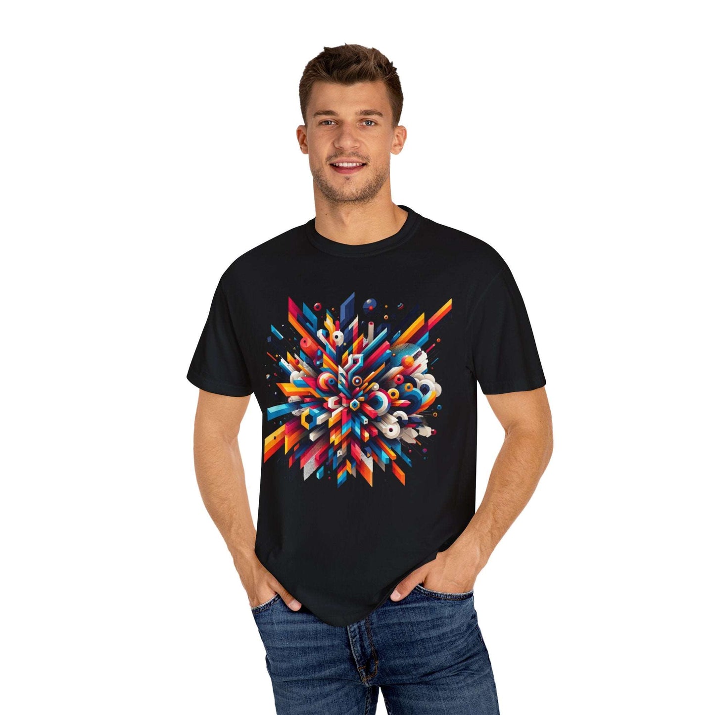 Abstract Geometric Explosion T-Shirt & Hoodie - Vibrant 3D Graphic Art Apparel-min