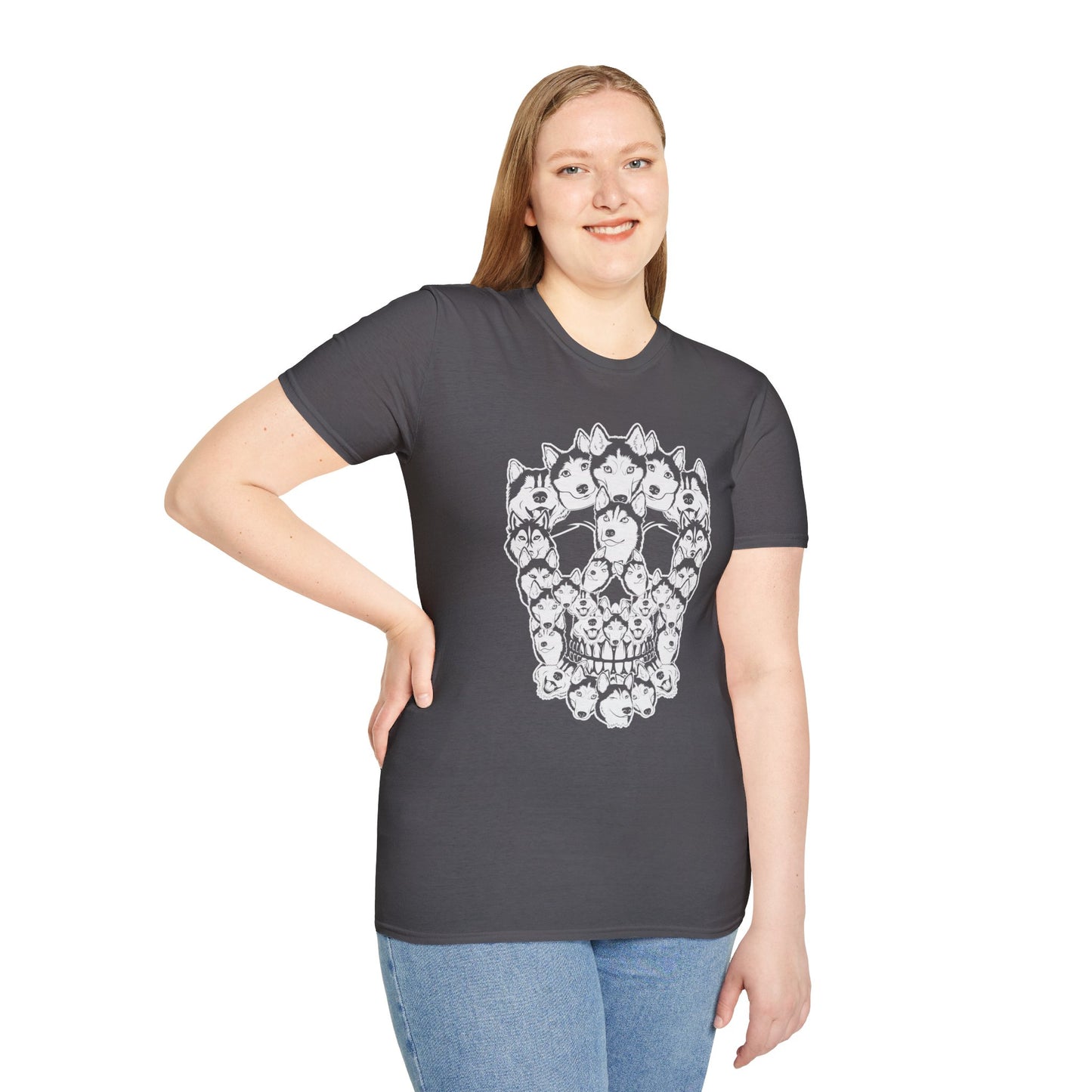 Enigmatic Husky Canine Skull Tee - Mystical Halloween Unisex Softstyle T-Shirt