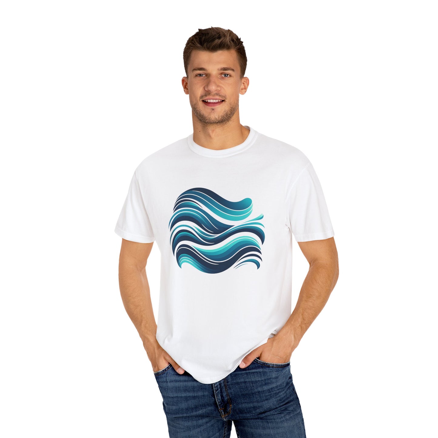 Abstract Ocean Wave T-Shirt Modern Aqua Design Artistic Sea Wave