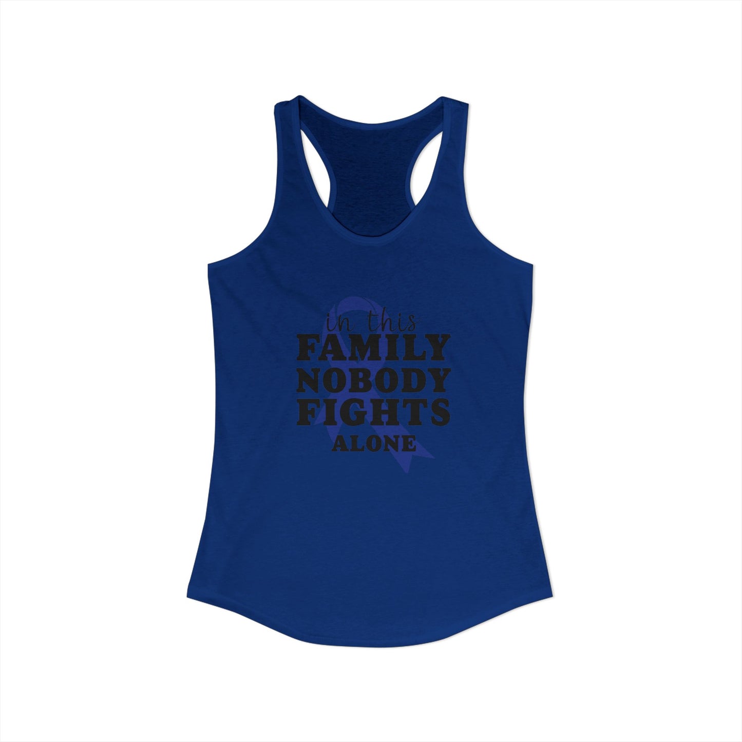 In This Family Nobody Fights Alone – Blue Ribbon Awareness Racerback Tank