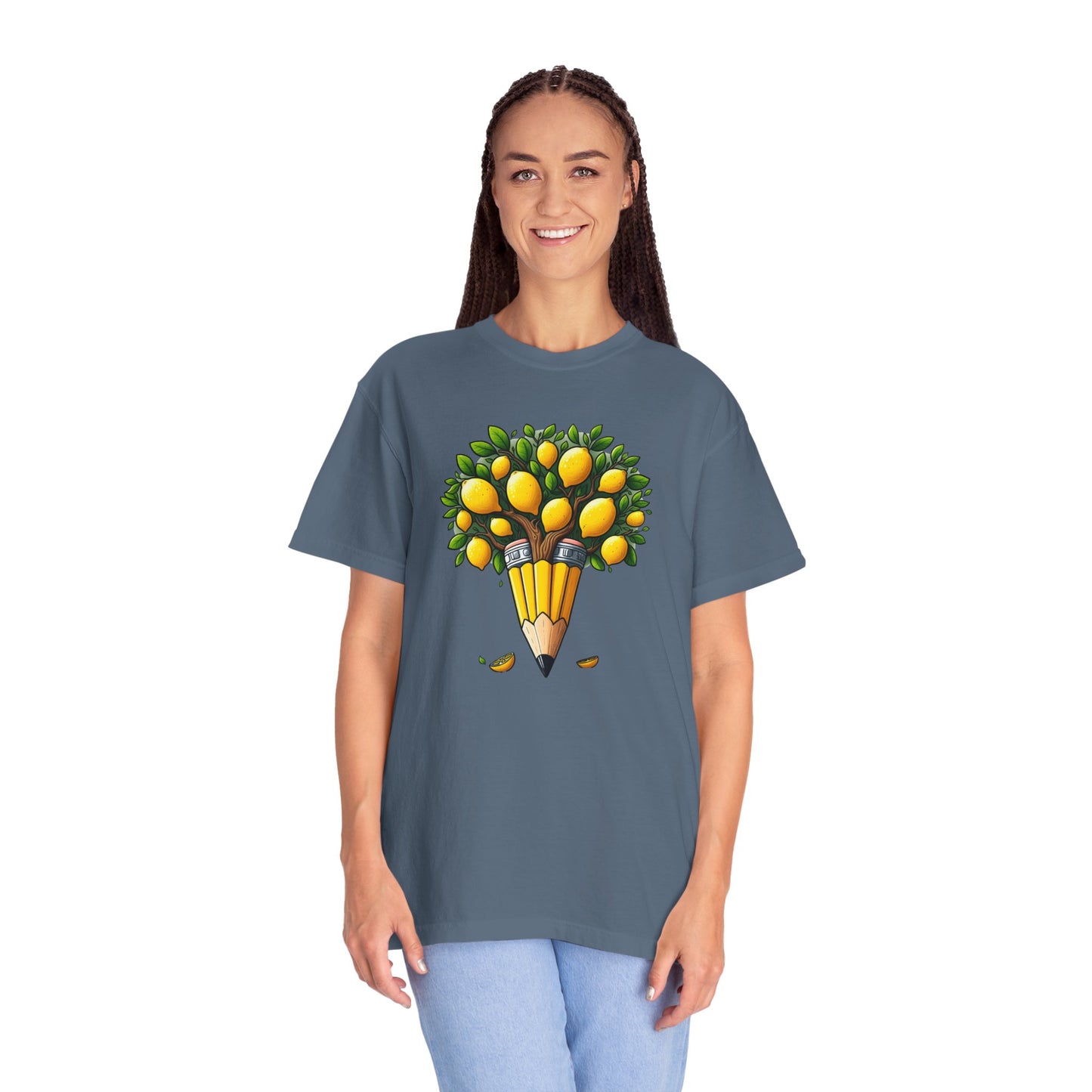 Artistic Lemon Pencil Tree T-Shirt - Unique Art & Nature Celebrating Growth and Imagination