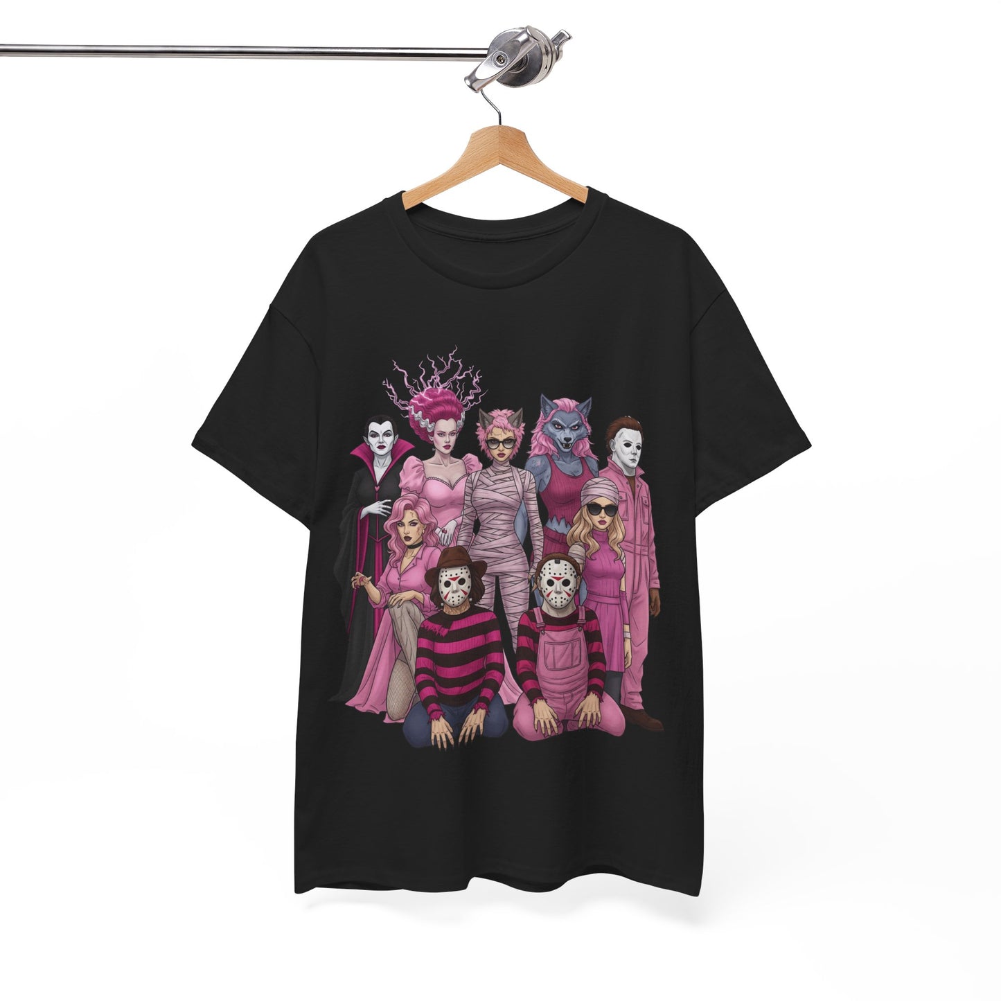 Lady Slashers Halloween Tee | Female Horror Villains Reunion Shirt in Pink