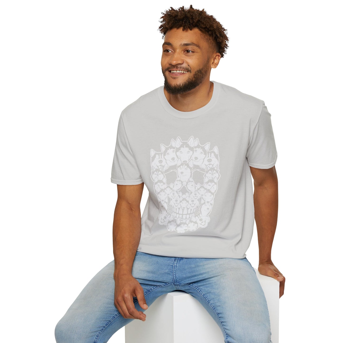 Enigmatic Husky Canine Skull Tee - Mystical Halloween Unisex Softstyle T-Shirt